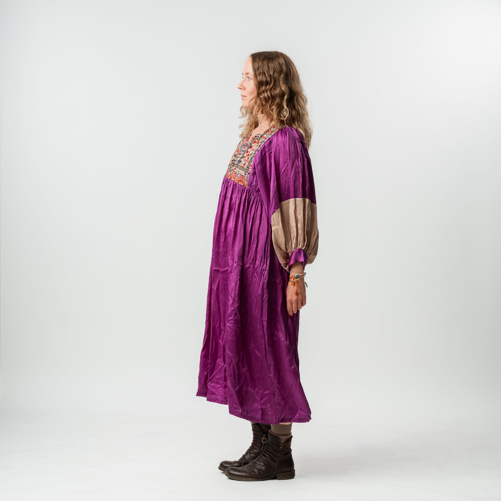 Vintage Bibbed Purple Satin Maxi 1 