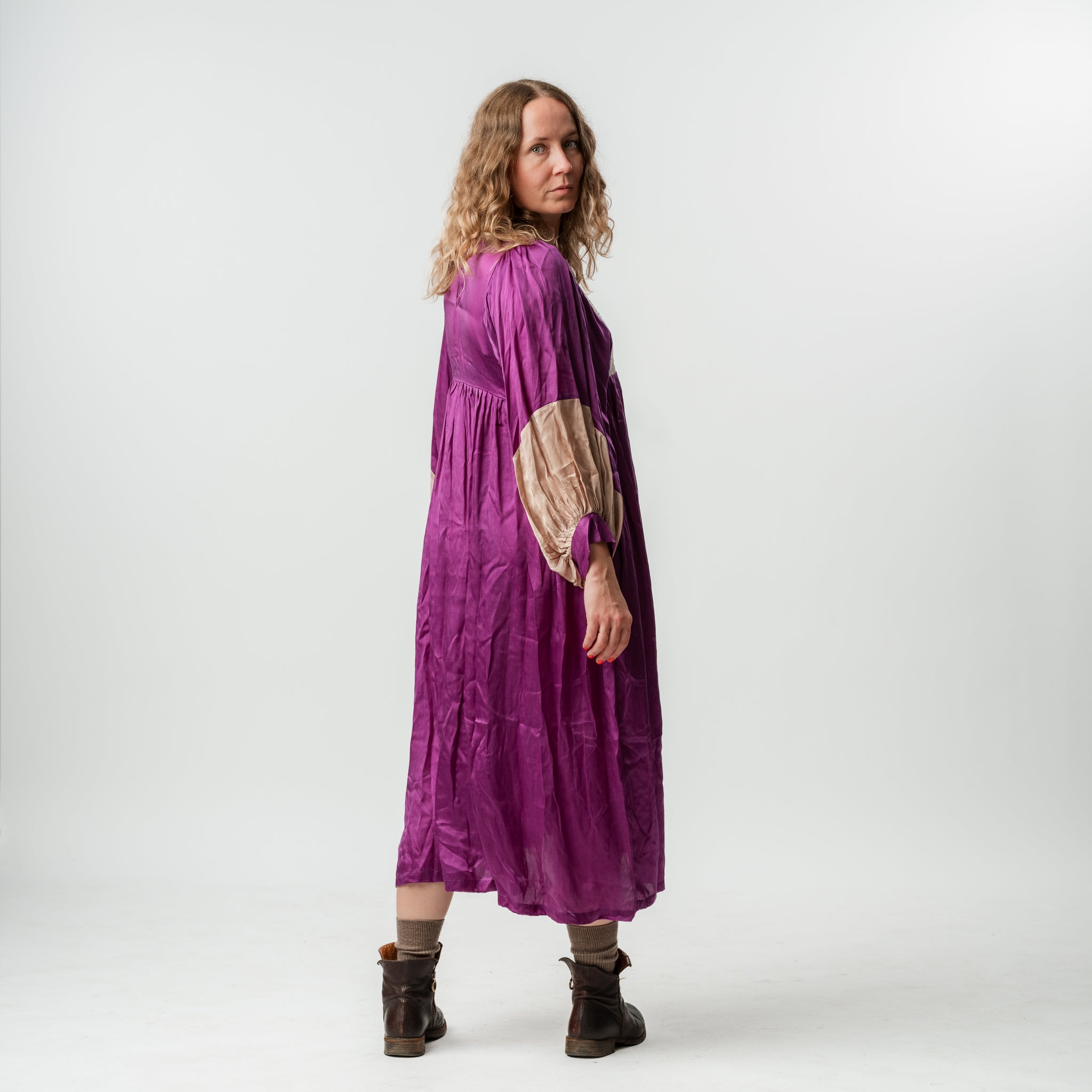 Vintage Bibbed Purple Satin Maxi 1 
