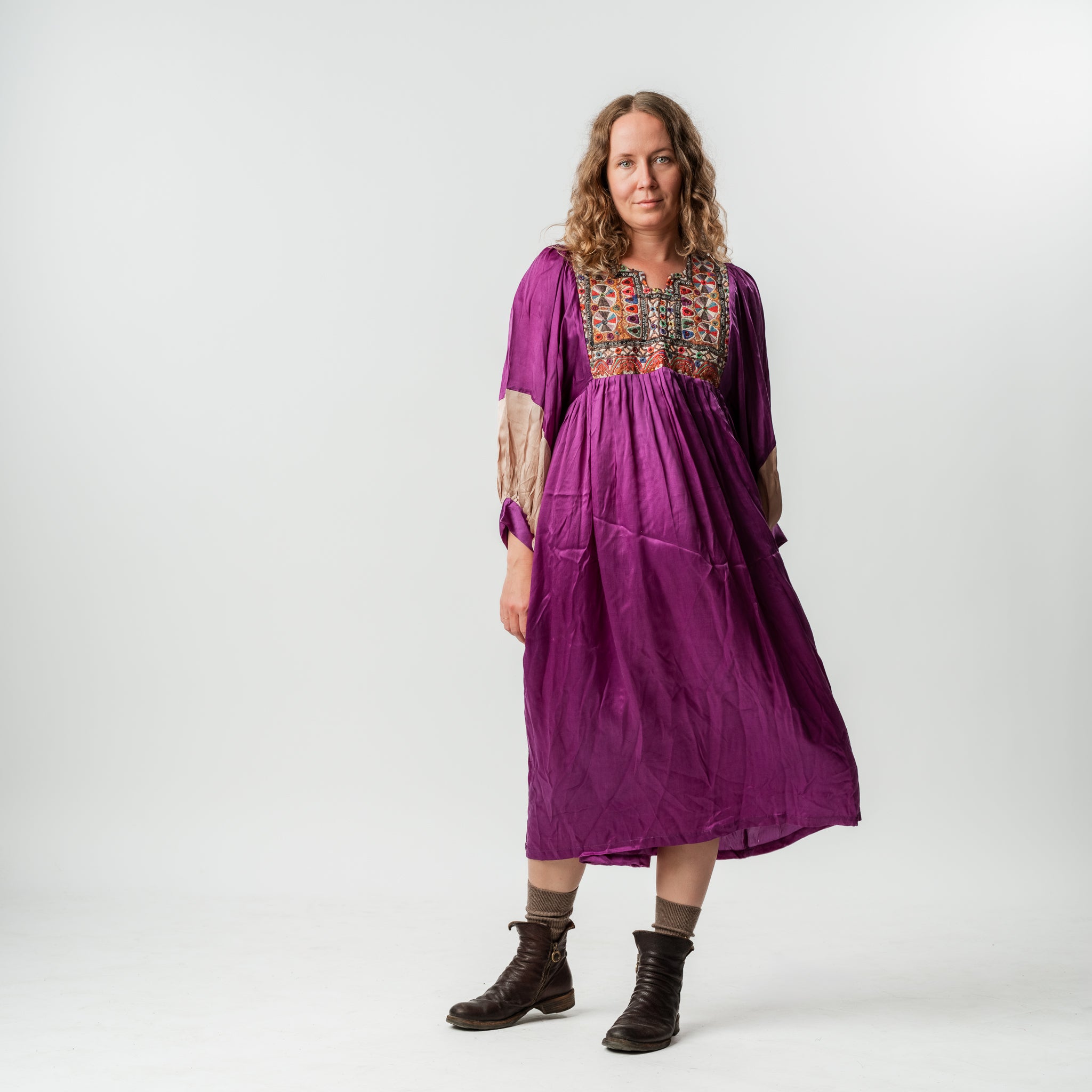 Vintage Bibbed Purple Satin Maxi 1 