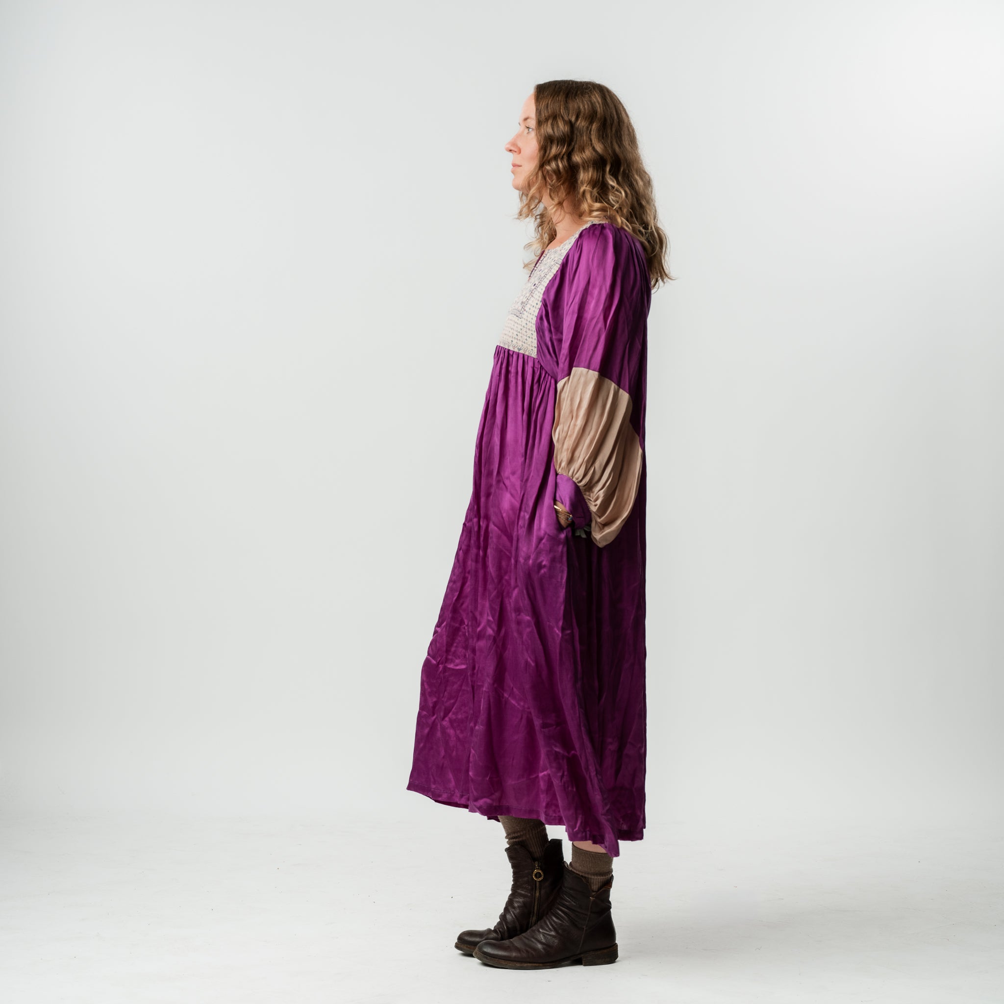 Vintage Bibbed Purple Satin Maxi 2 