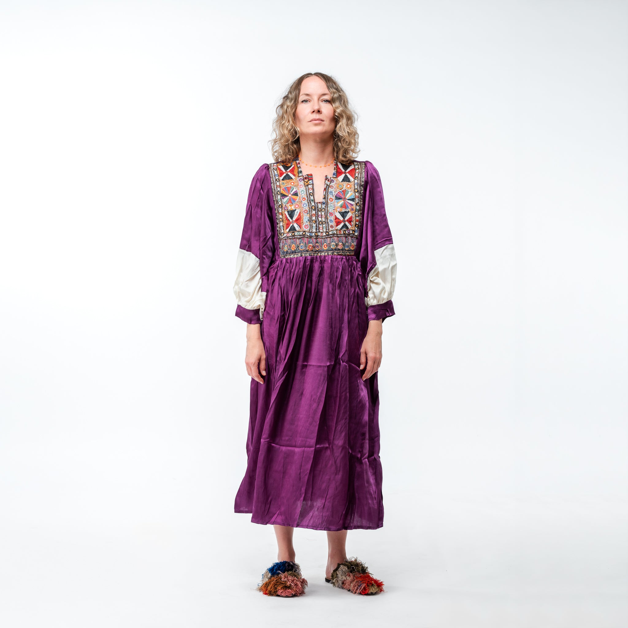 Vintage Bibbed Purple Satin Maxi 4 