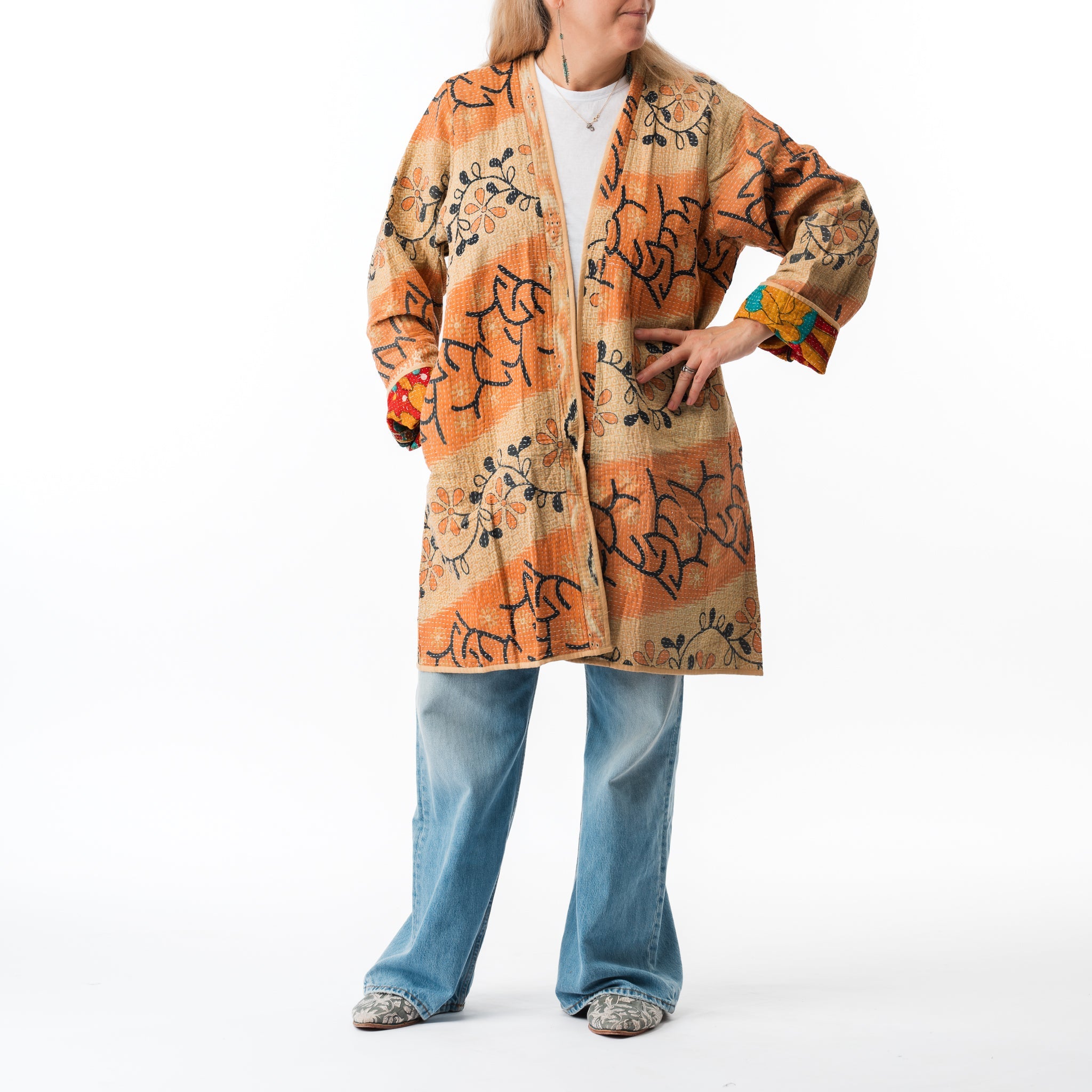 Vintage Kantha Car Coat Abstract 