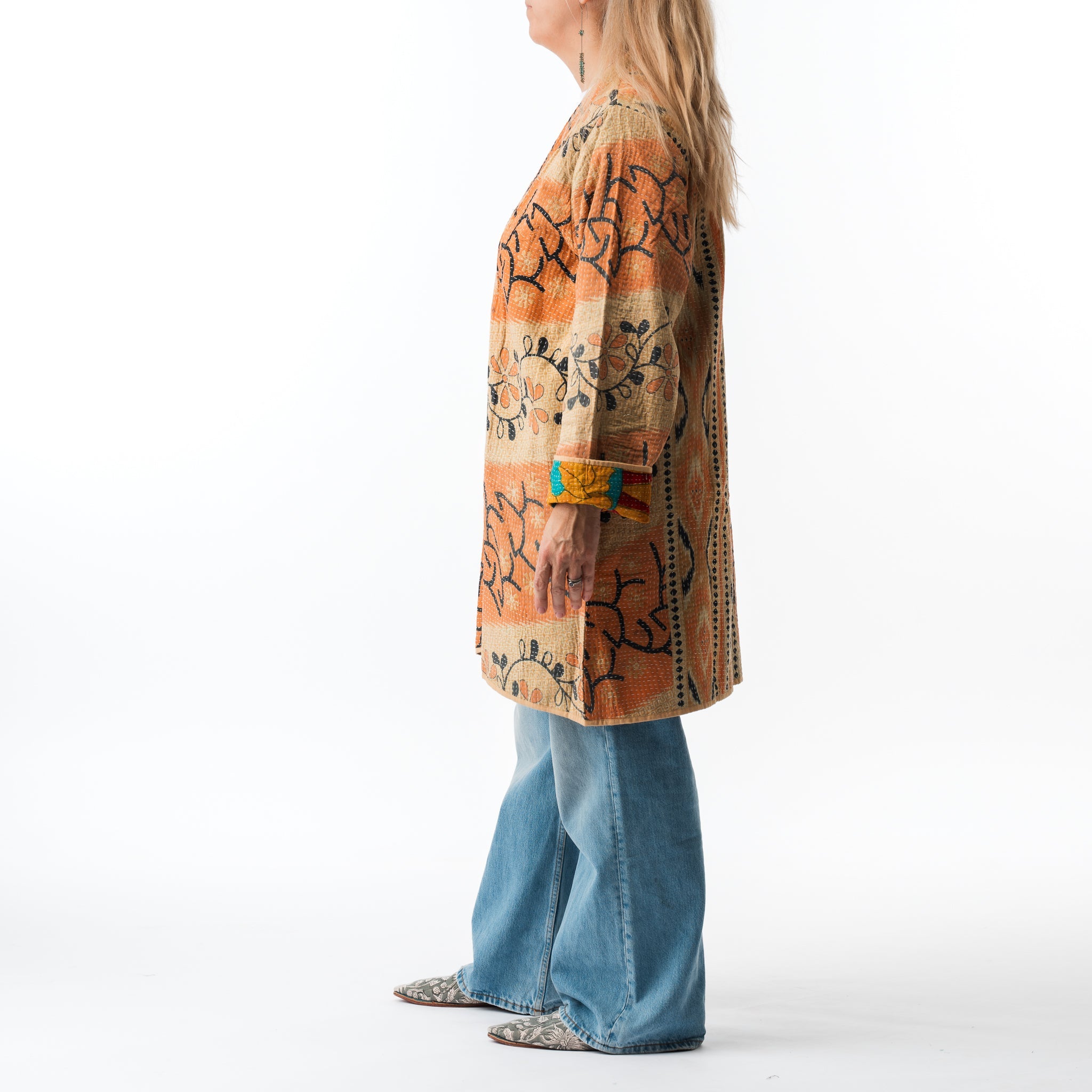 Vintage Kantha Car Coat Abstract 