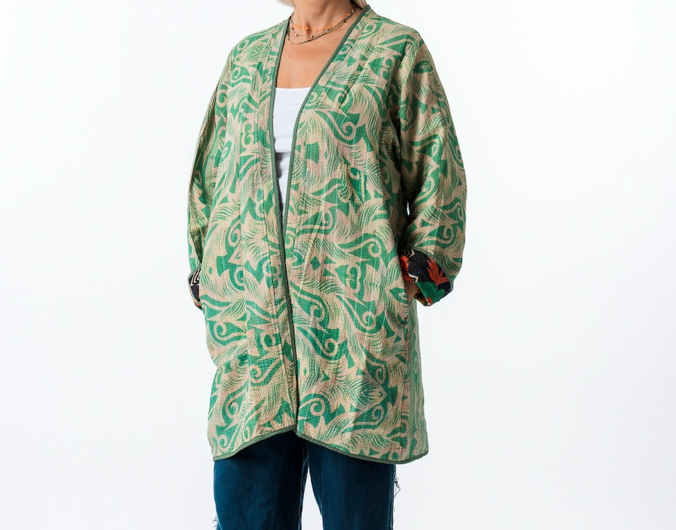 Vintage Car Coat Long in Green 