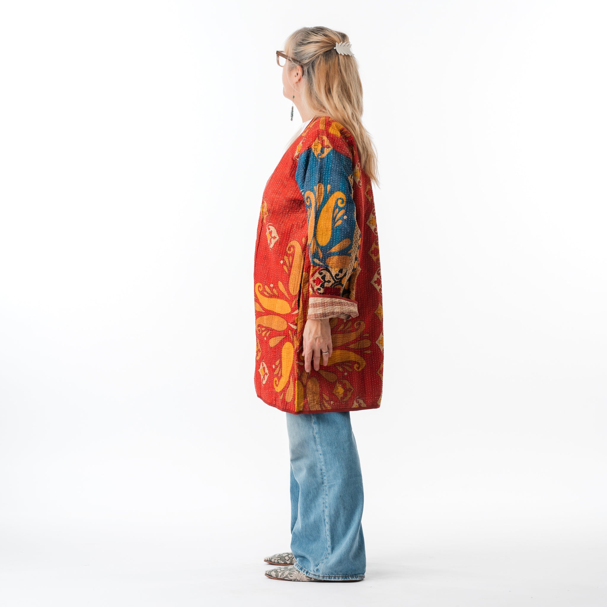 Vintage Kantha Car Coat Reds 