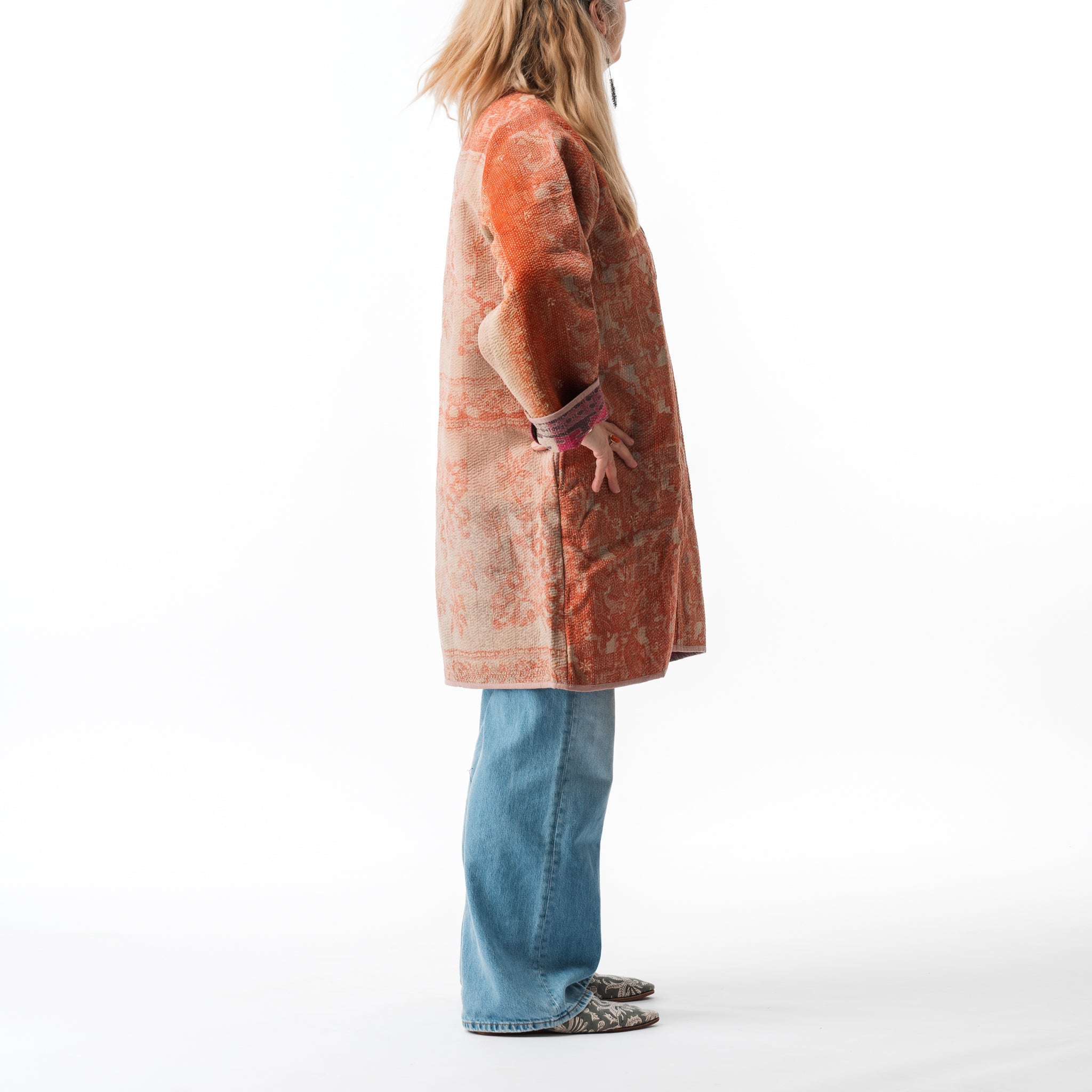 Vintage Kantha Car Coat Salmon 