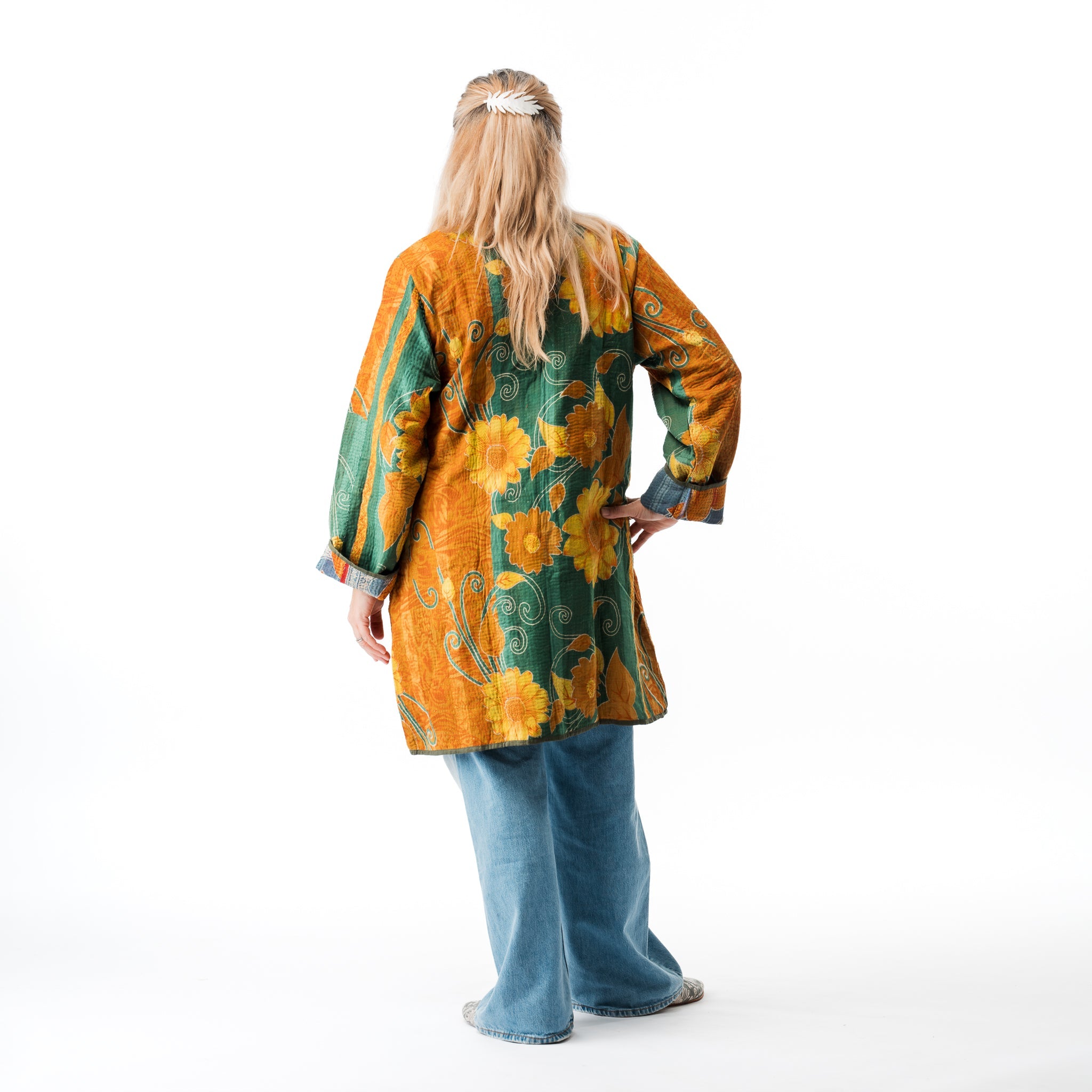 Vintage Kantha Car Coat Sunflowers 