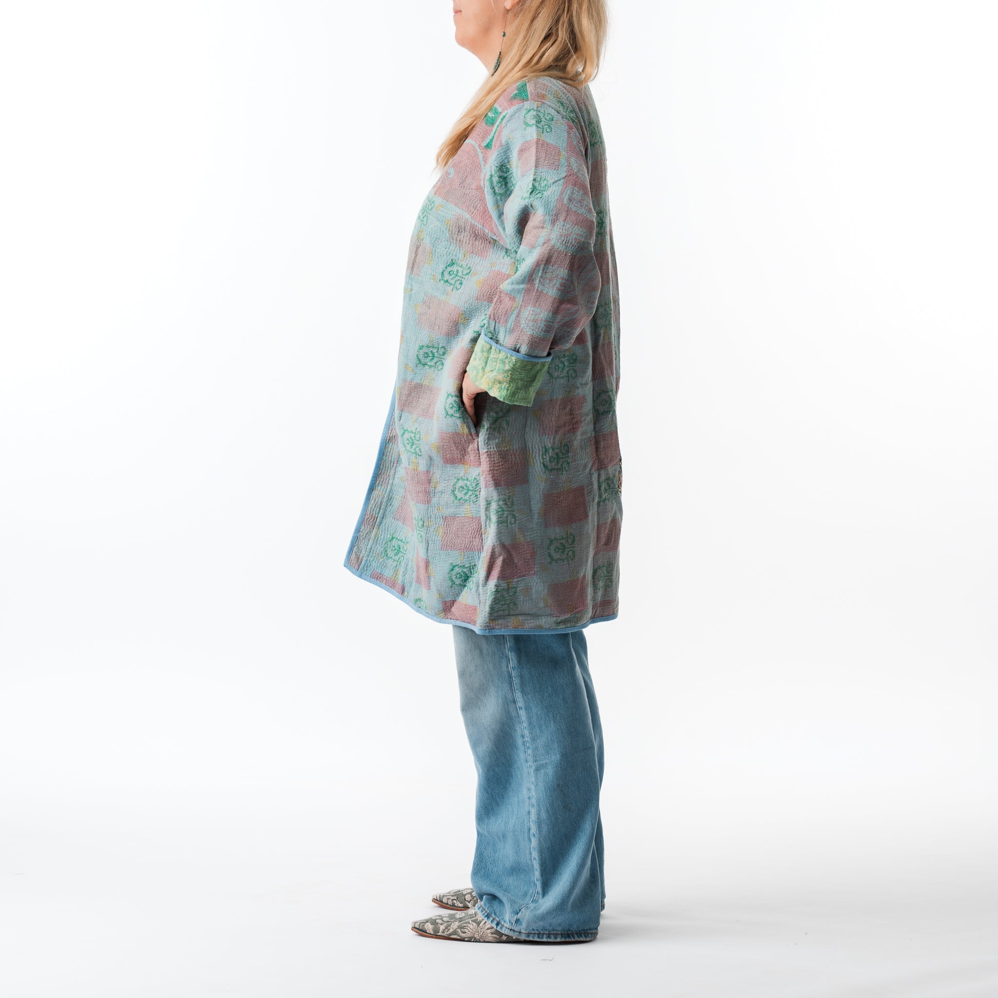 Vintage Kantha Car Coat Turquoise 