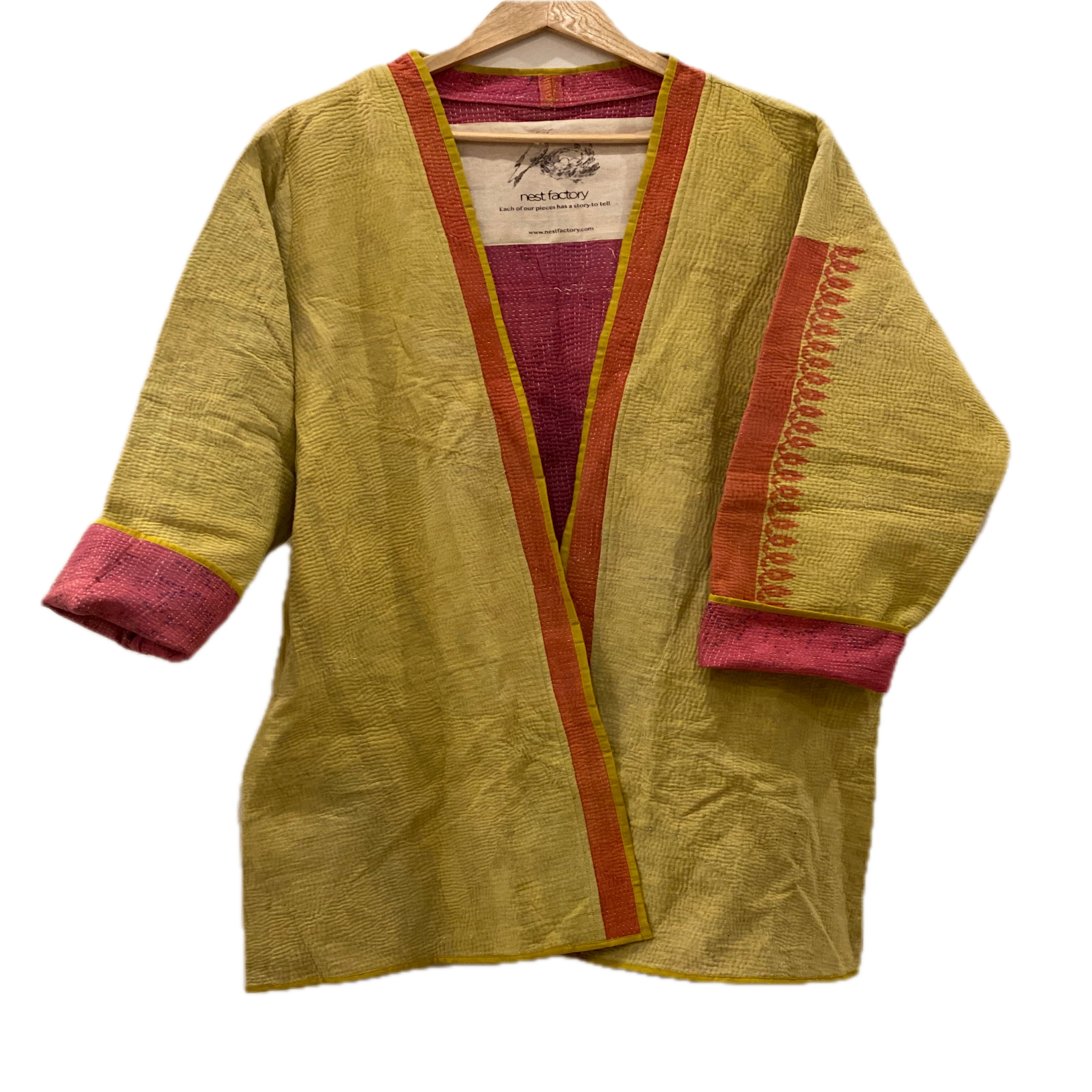 Vintage Kantha Duster Coat yellow