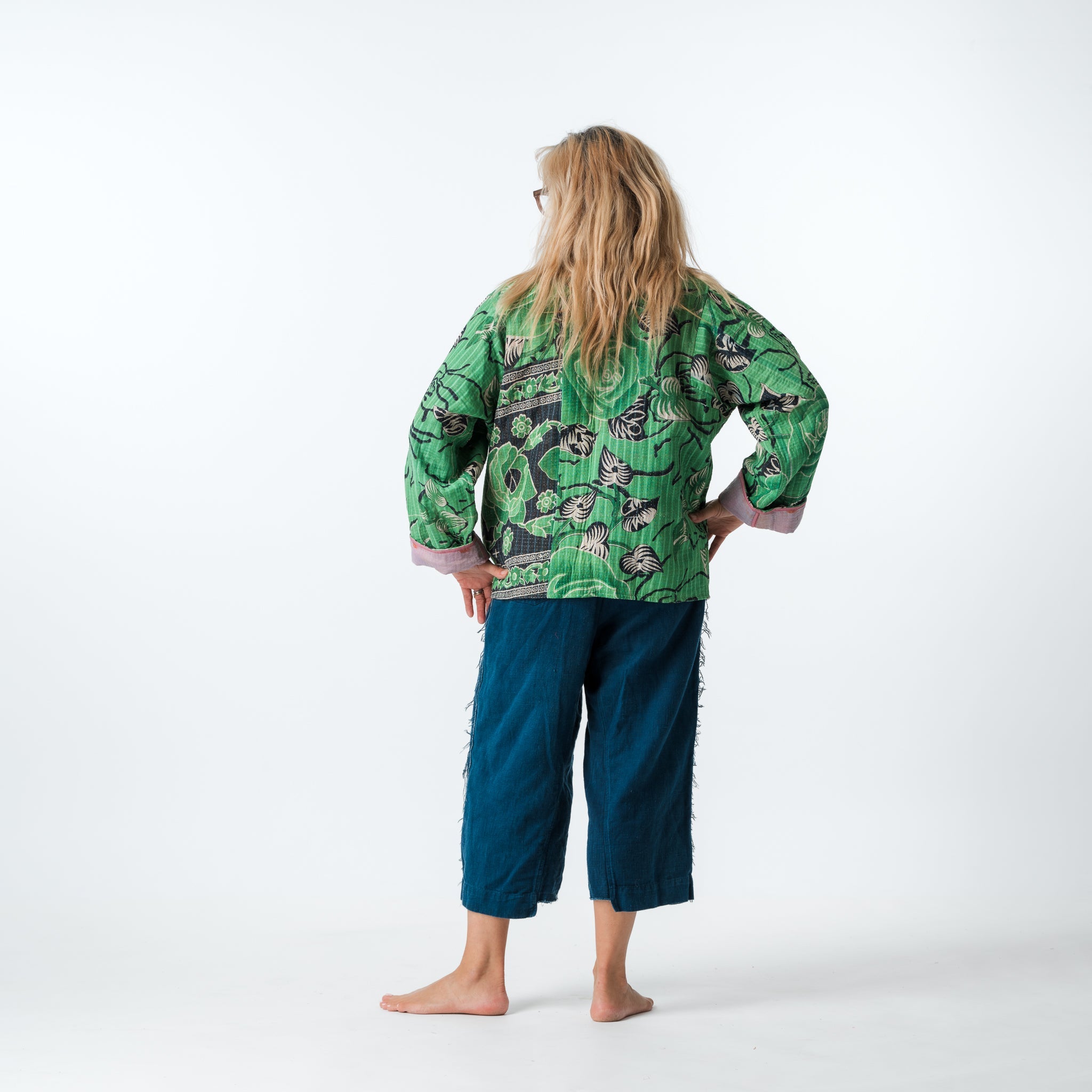 Vintage Kantha Kimono Coat Green 