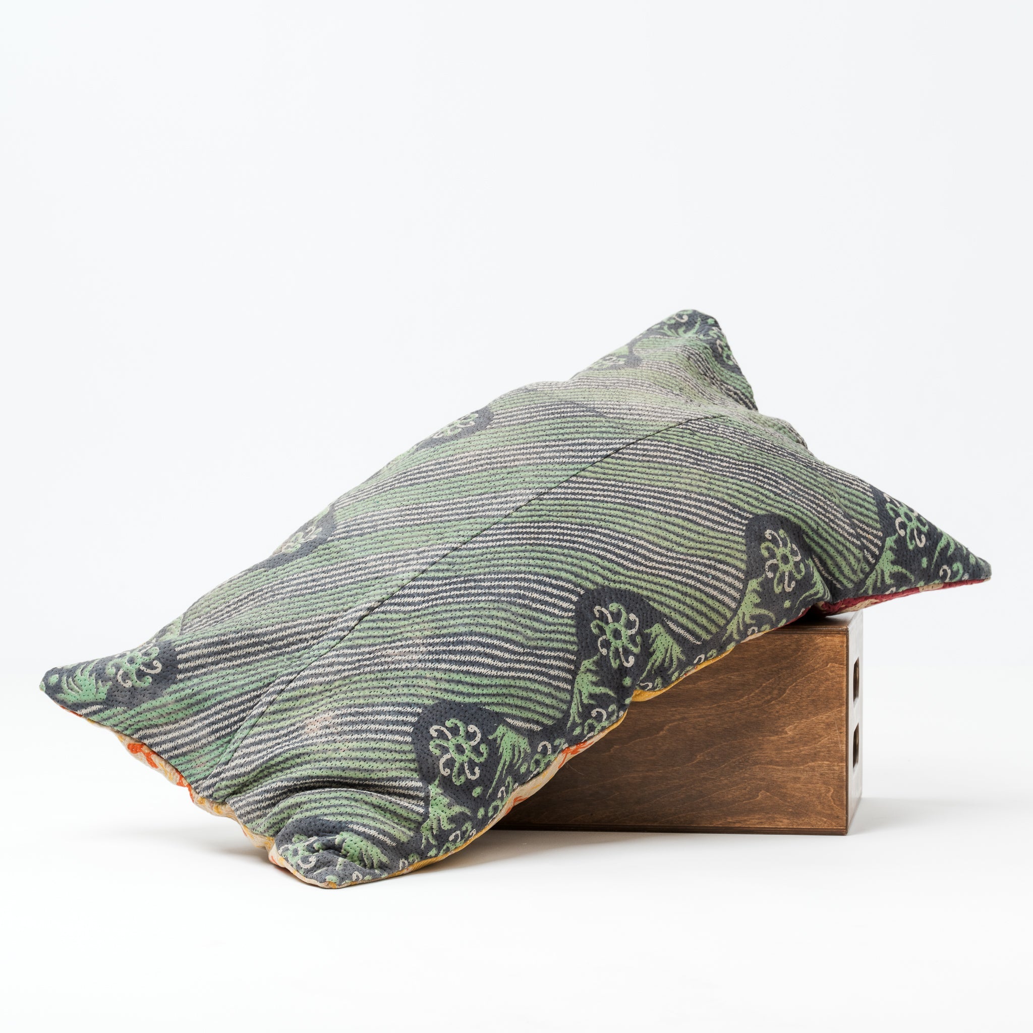 Vintage Kantha Lounge Pillow Black and Greens 