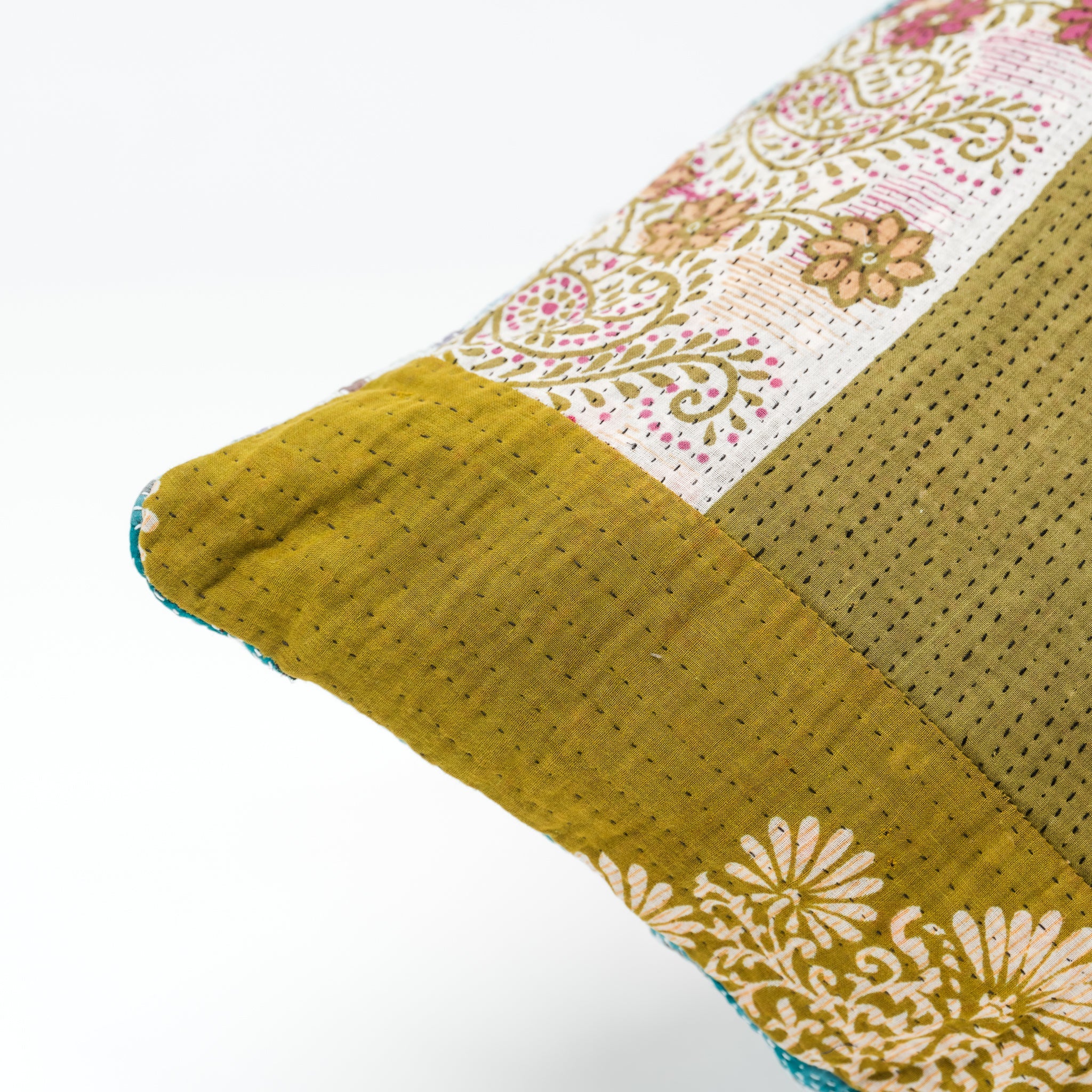 Vintage Kantha Lounge Pillow Greens 1 