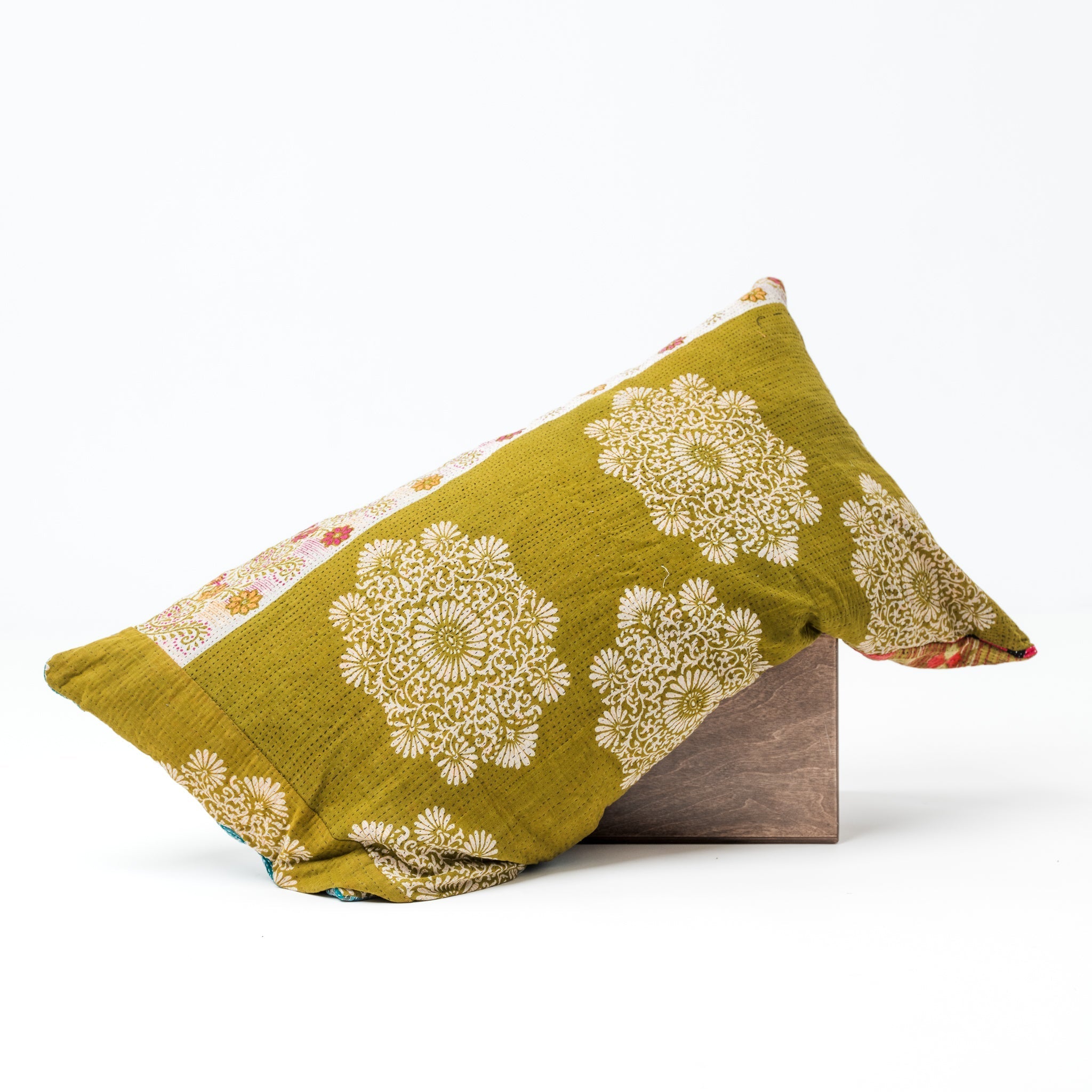 Vintage Kantha Lounge Pillow Greens 1 