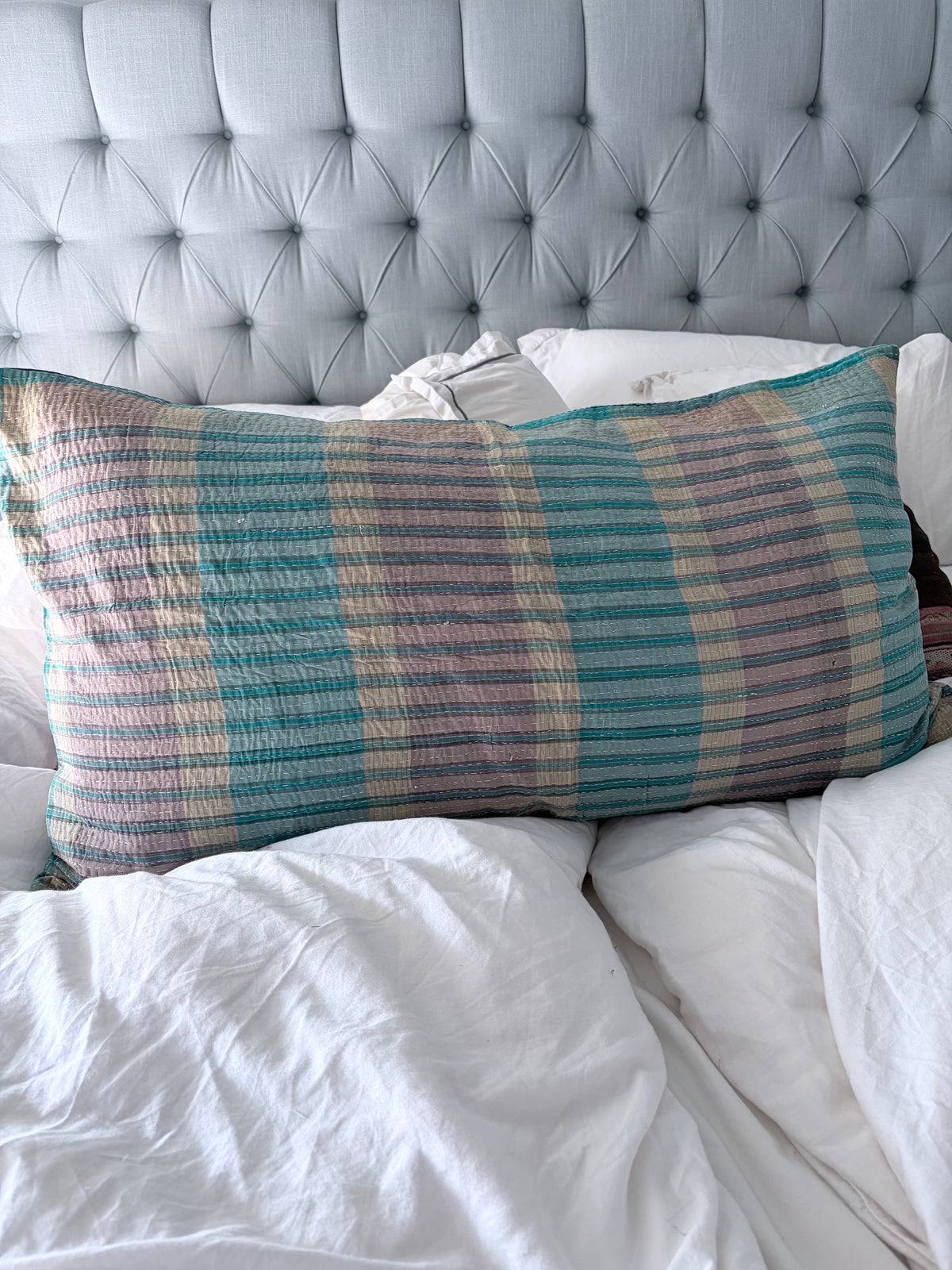 Vintage Kantha Lounge Pillow Striped Blues 