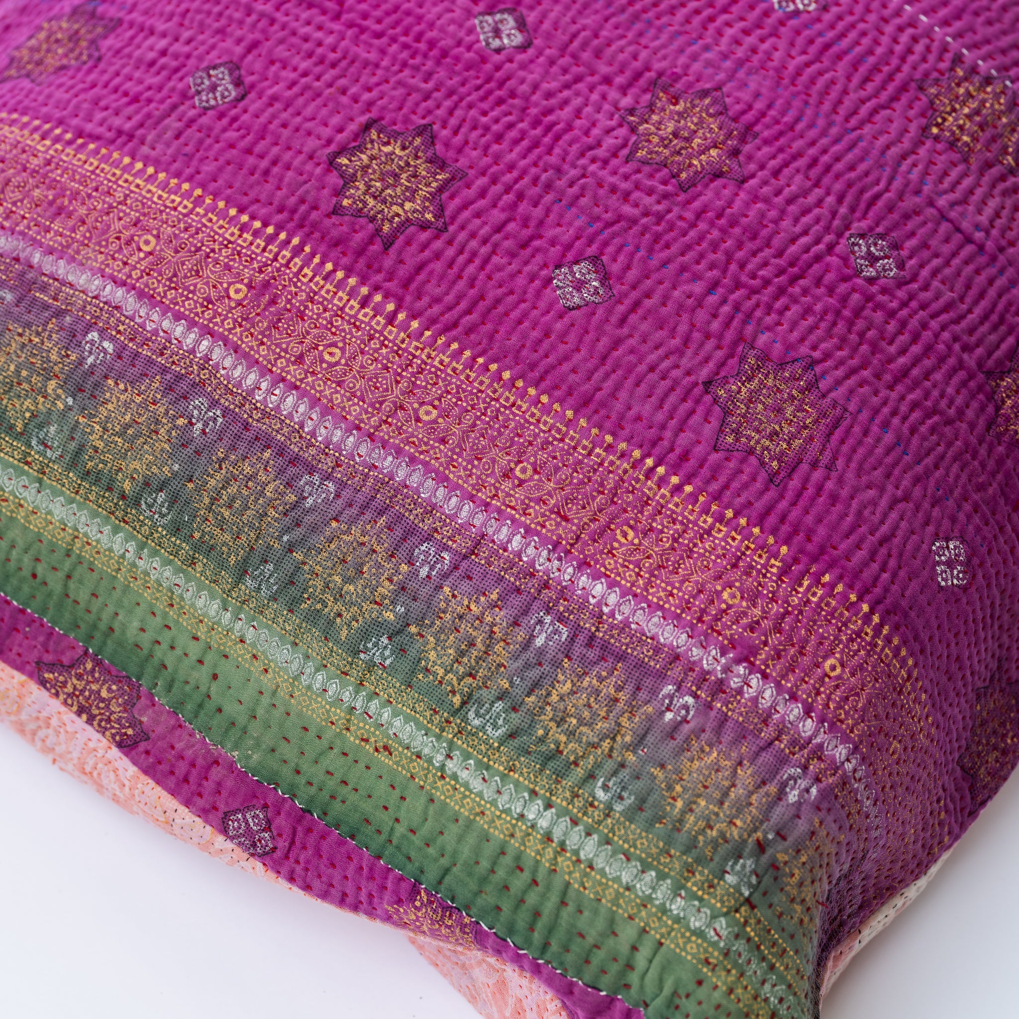 Vintage Kantha PIllow Lavender with Golden Motifs 