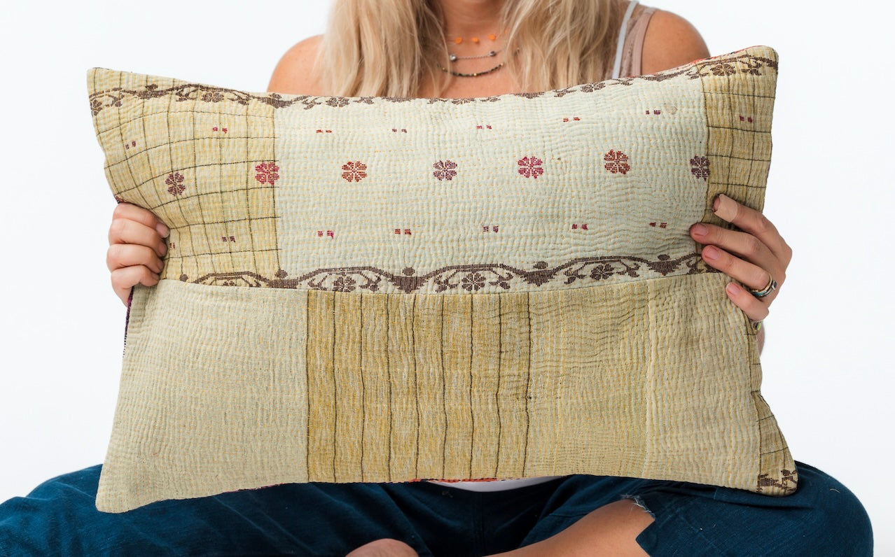 Vintage Kantha Pillow Beige 