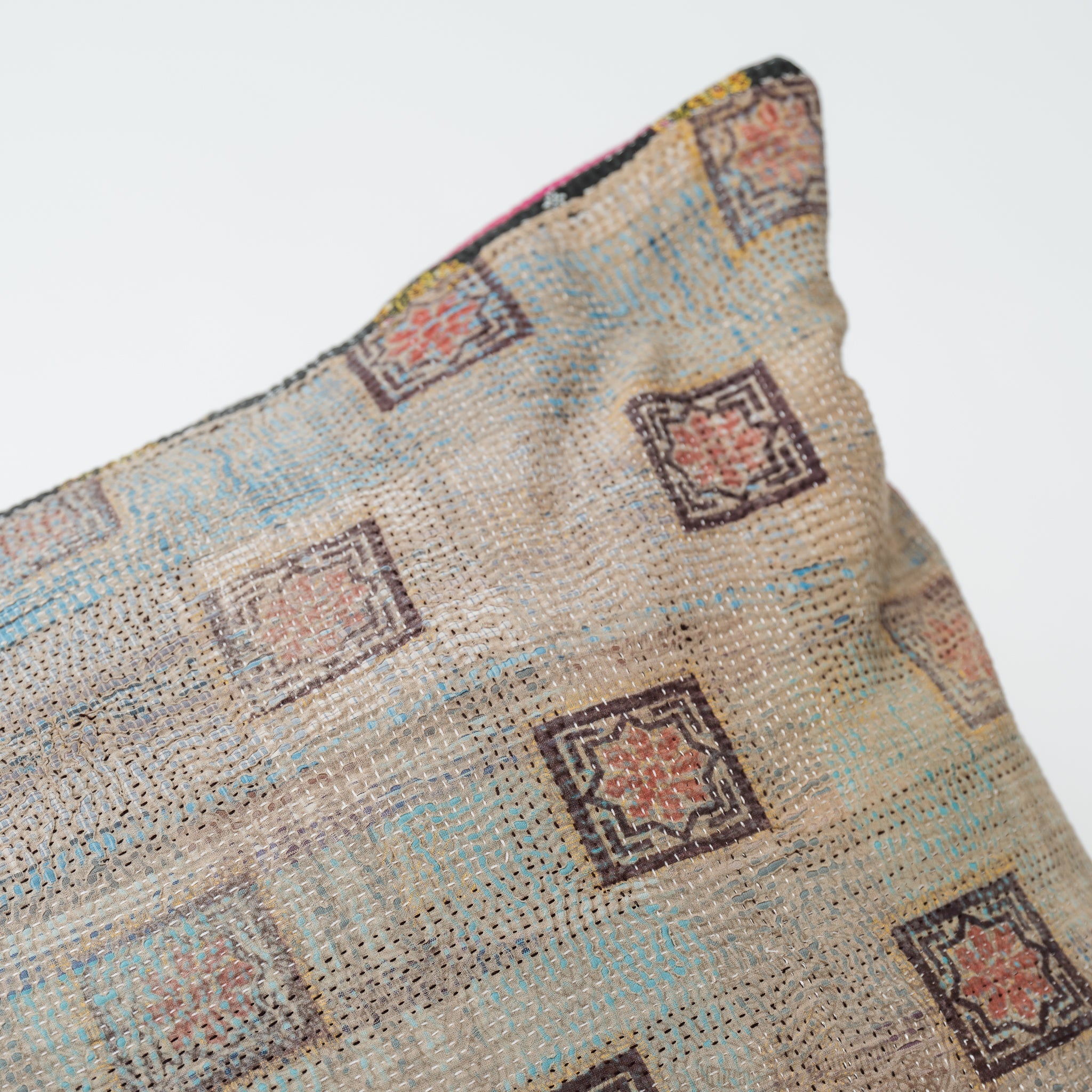 Vintage Kantha Pillow Block Print 