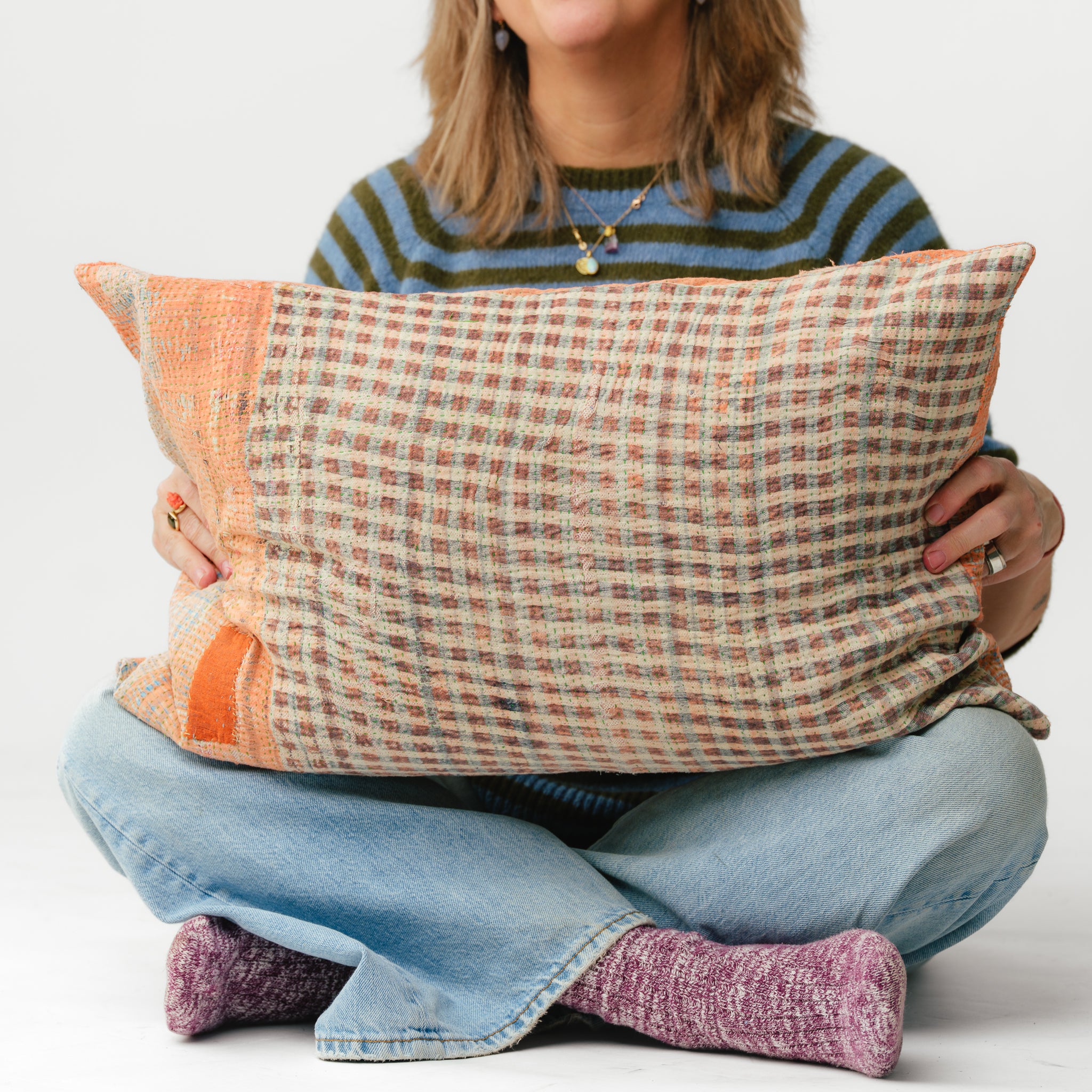 Vintage Kantha Pillow Coral 