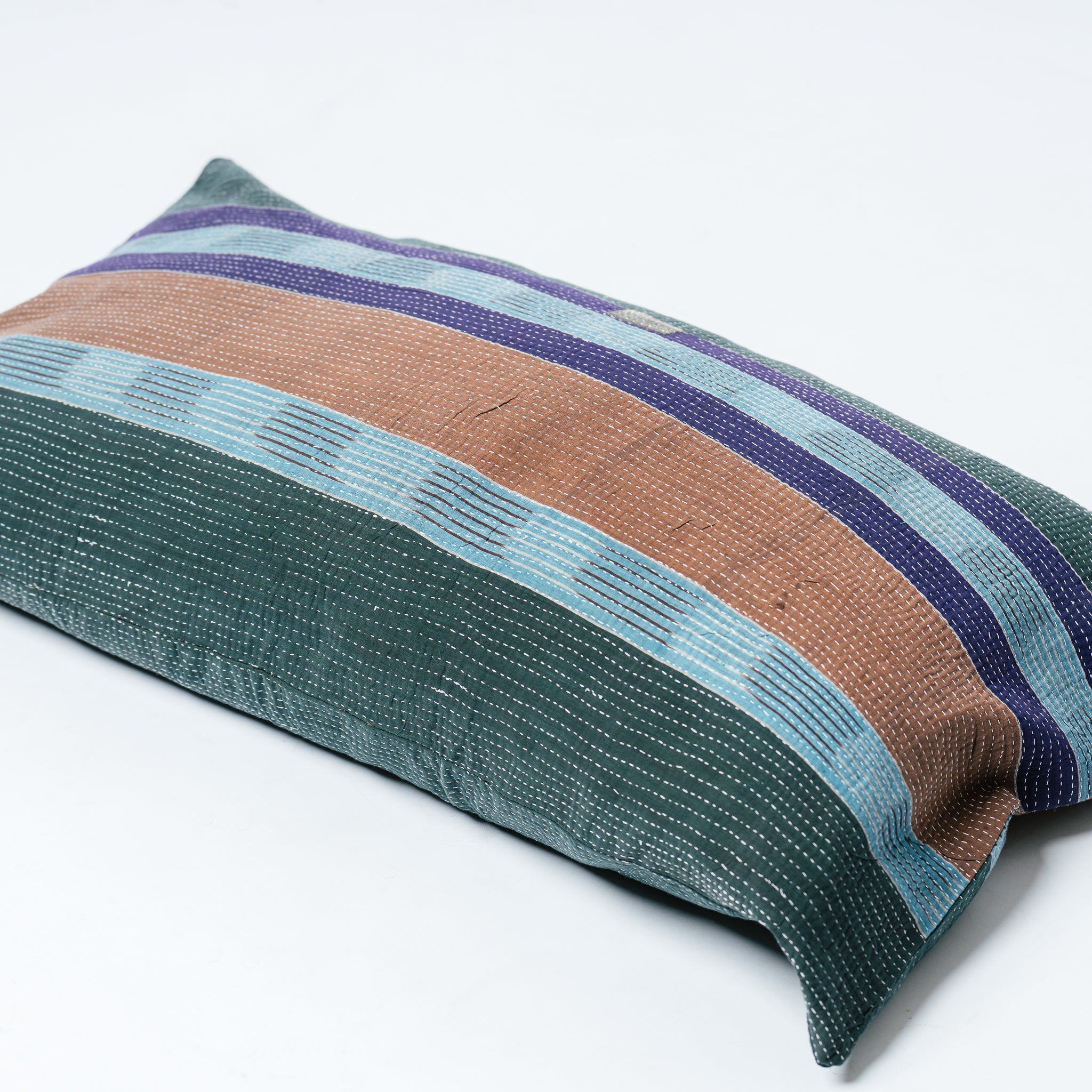 Vintage Kantha Pillow Green Stripes 