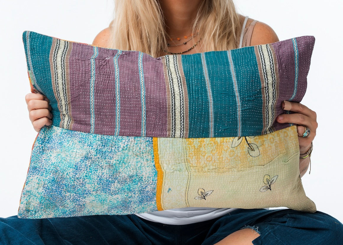 Vintage Kantha Pillow Patchwork 