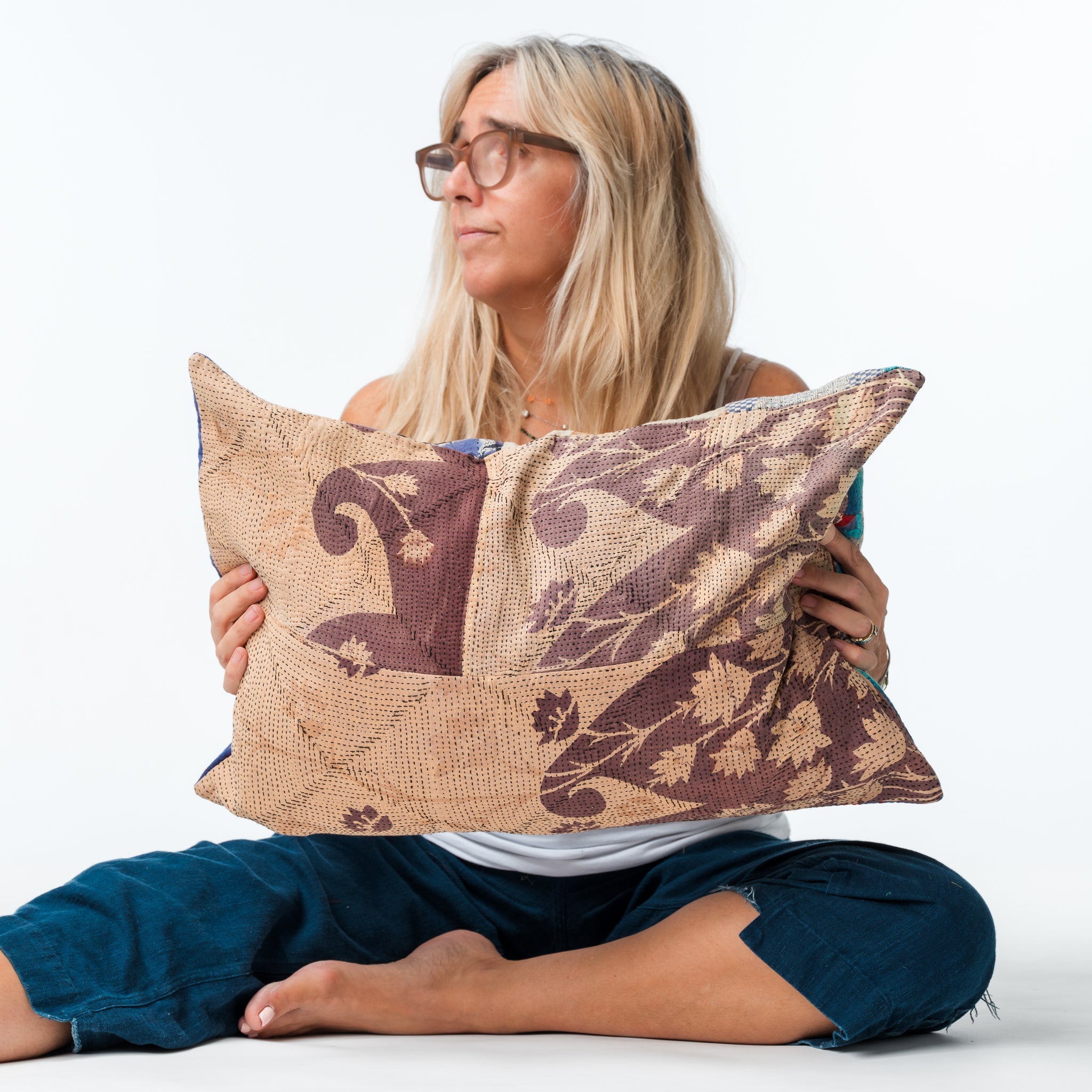 Vintage Kantha Pillow Plum 