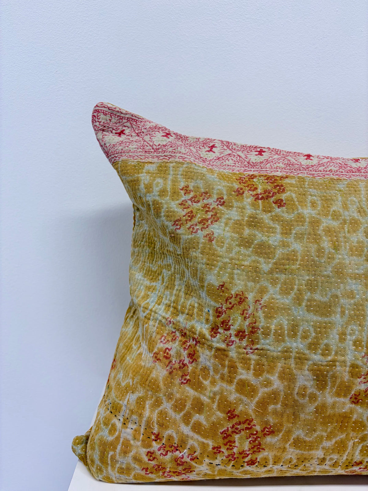Vintage Kantha Pillow Quilted Floral 