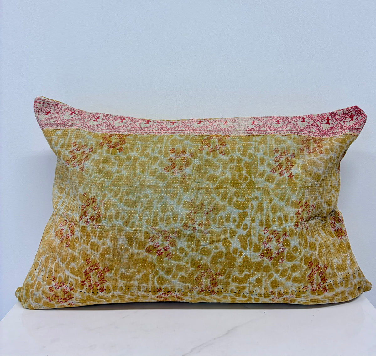 Vintage Kantha Pillow Quilted Floral 