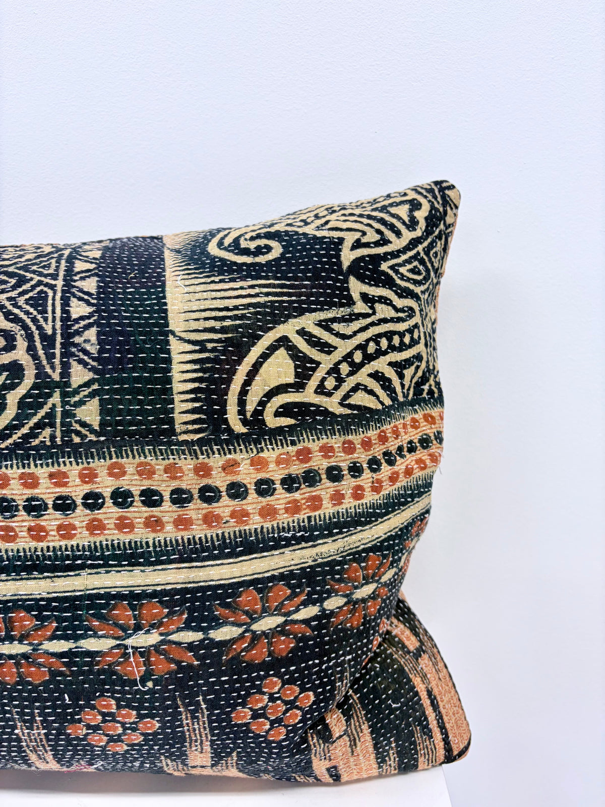 Vintage Kantha Pillow Quilted Multi 