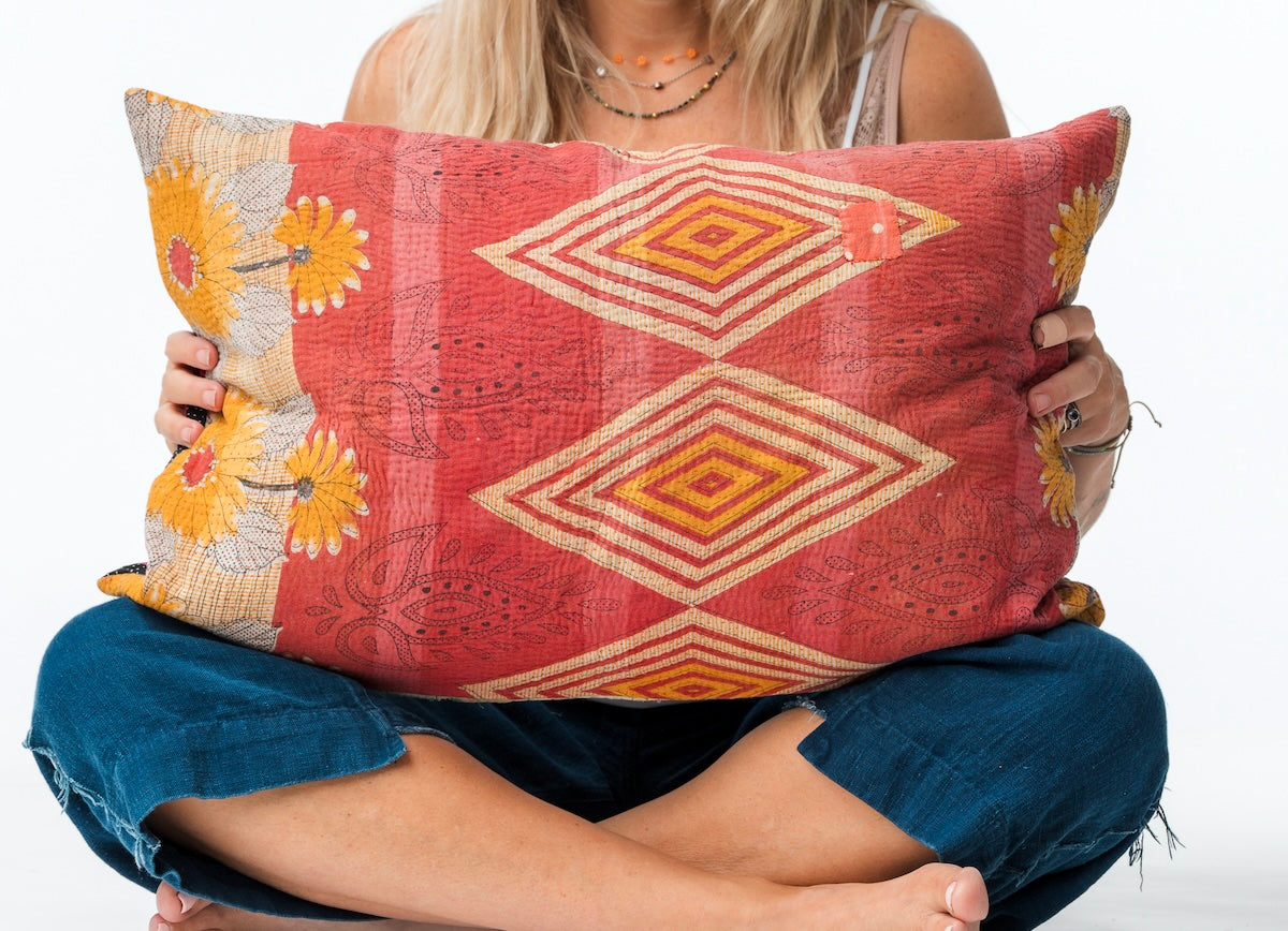 Vintage Kantha Pillow Reds 