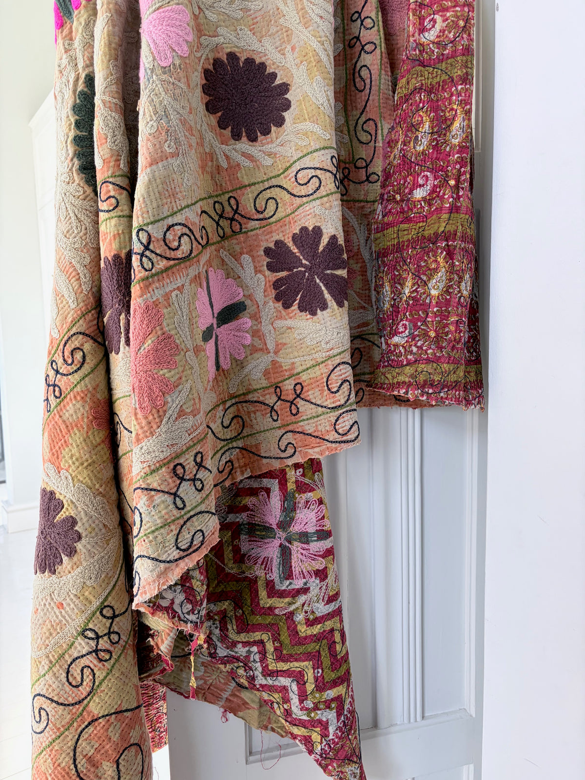 Vintage Kantha with Suzani Embroidery Throw 