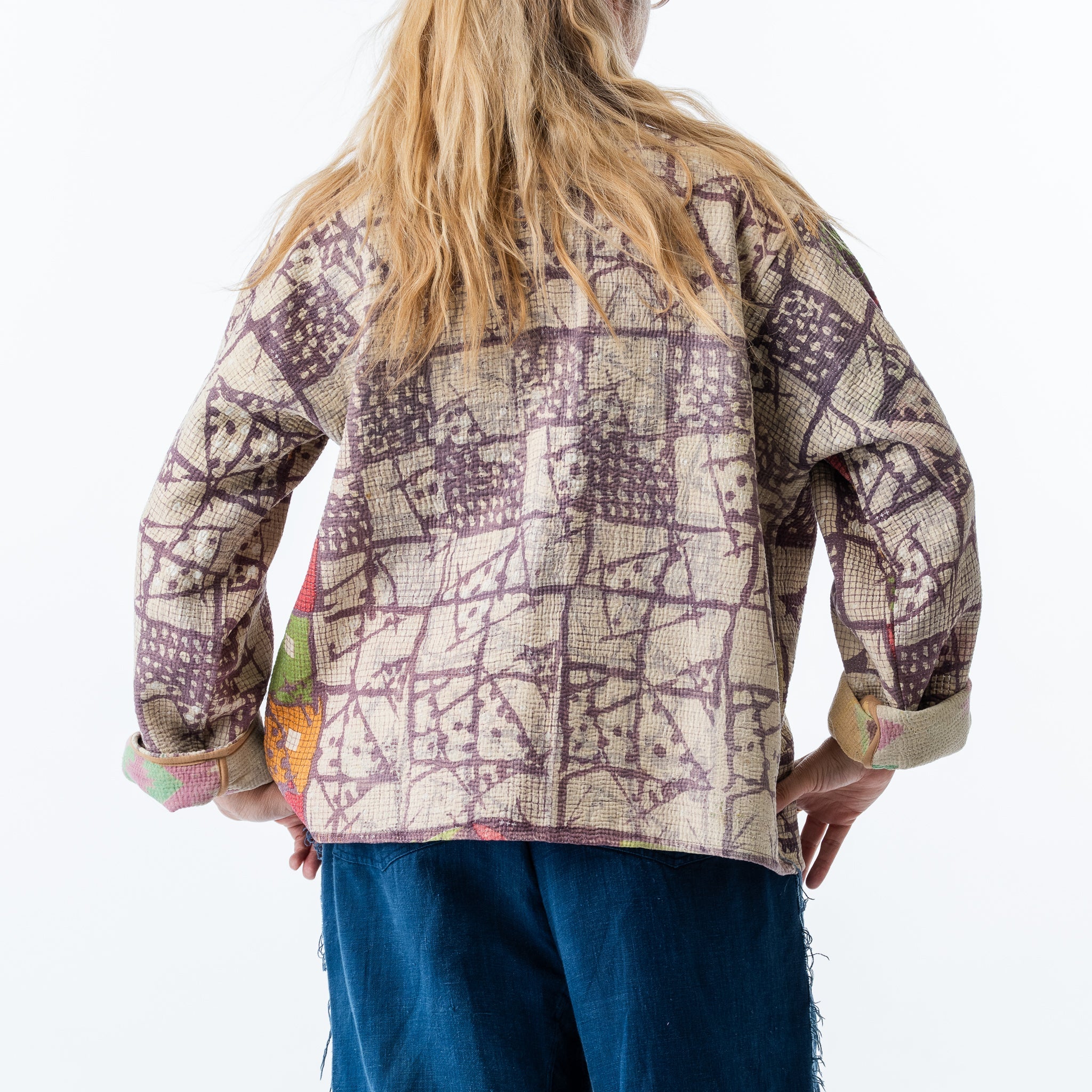 Vintage Quilted Car Coat Abstract Purples 