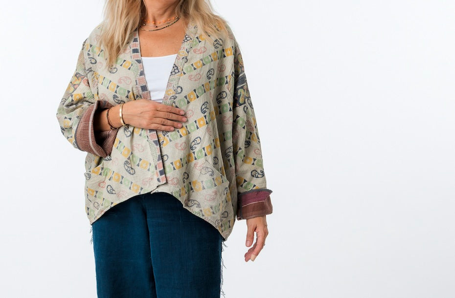 Vintage Quilted Kimono Coat Abstract 