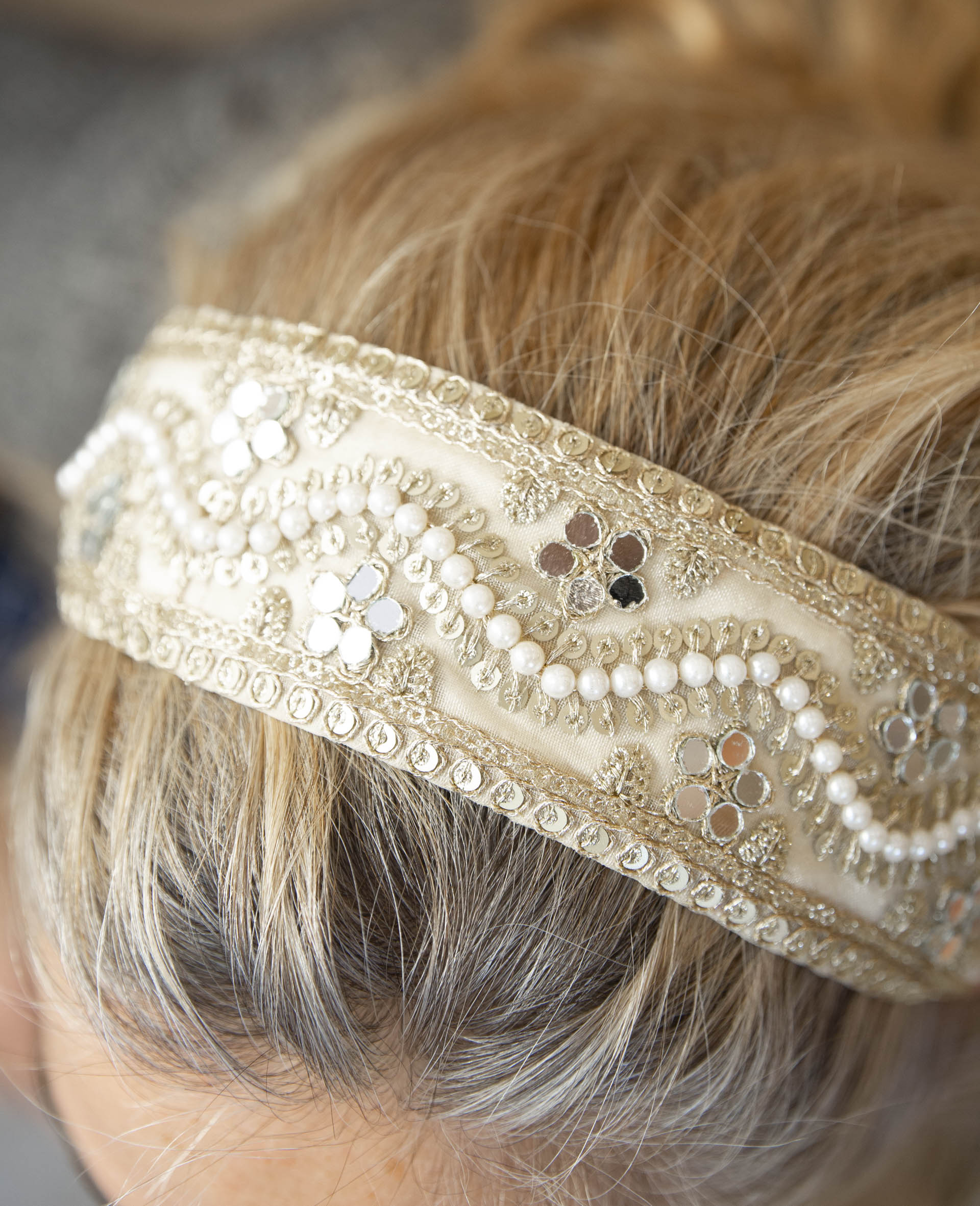Vintage Satin, Pearls and Mirrors Headband 