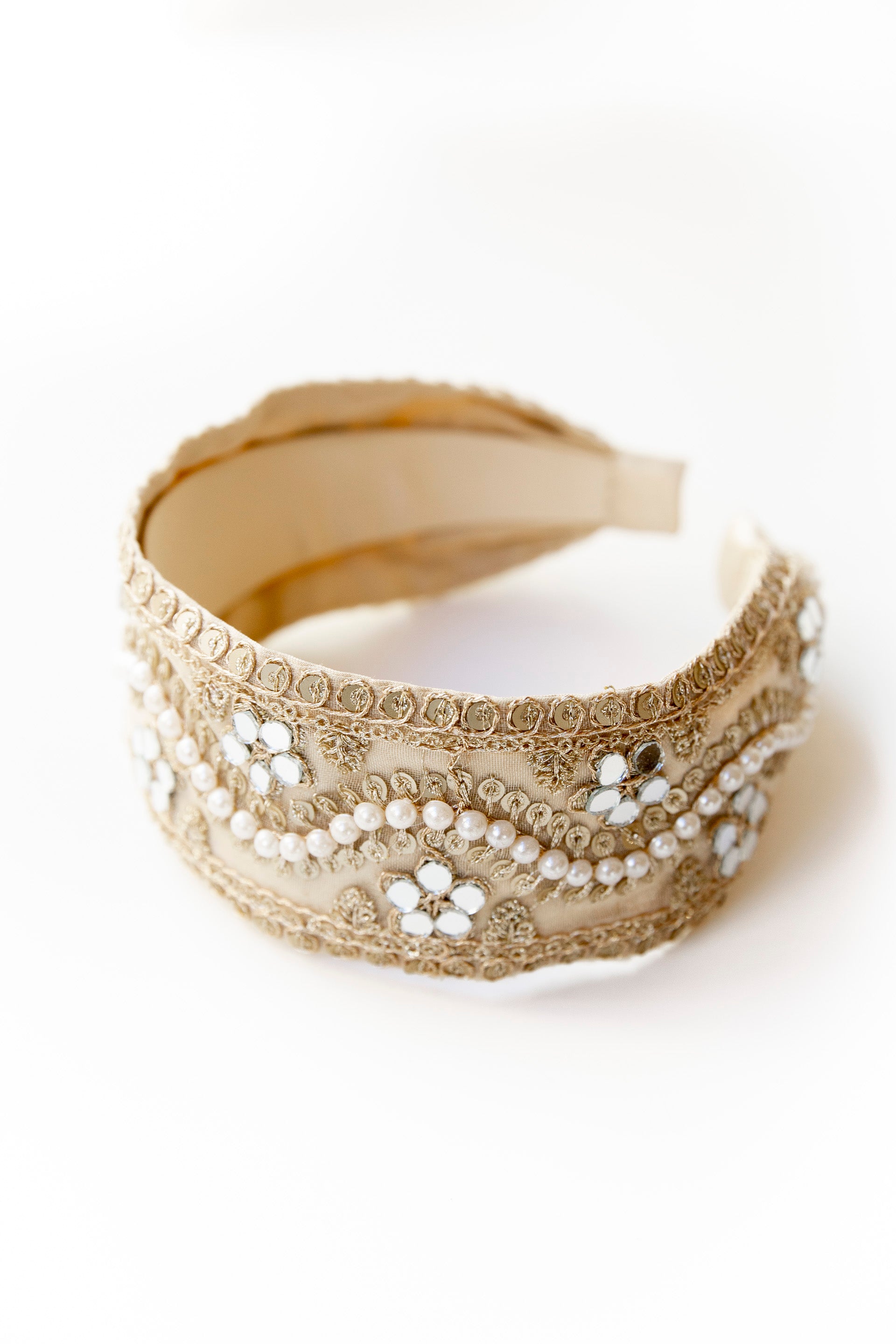 Vintage Satin, Pearls and Mirrors Headband 