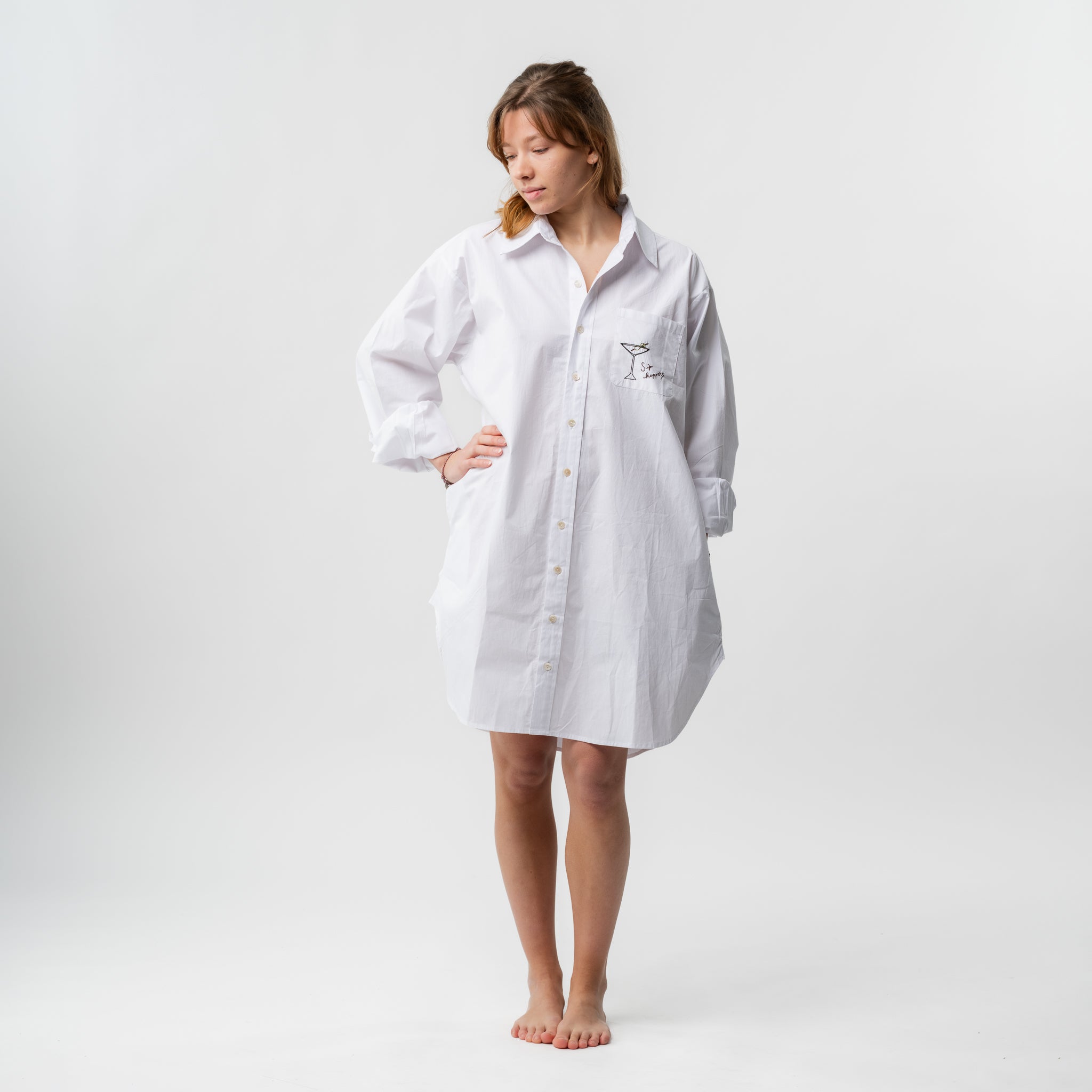 Embroidered White Shirt Dress 