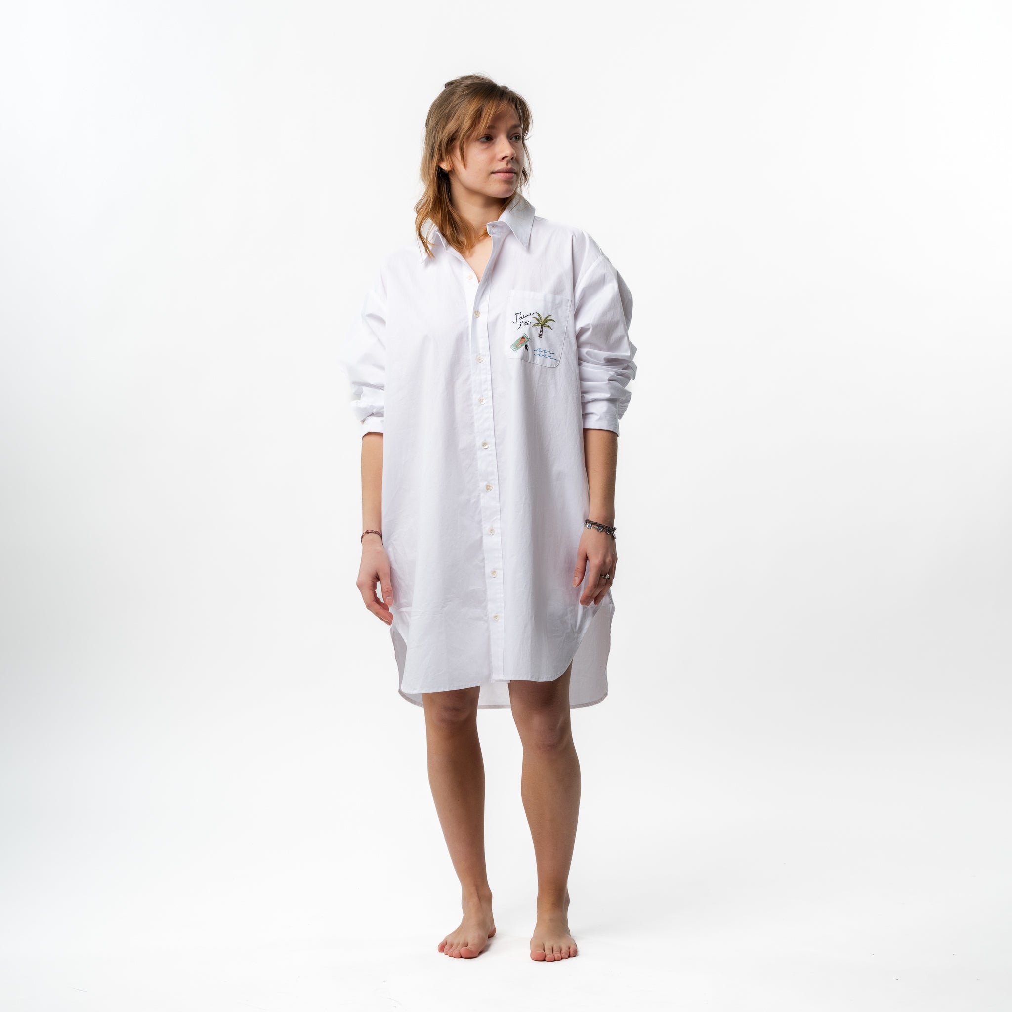 Embroidered White Shirt Dress 