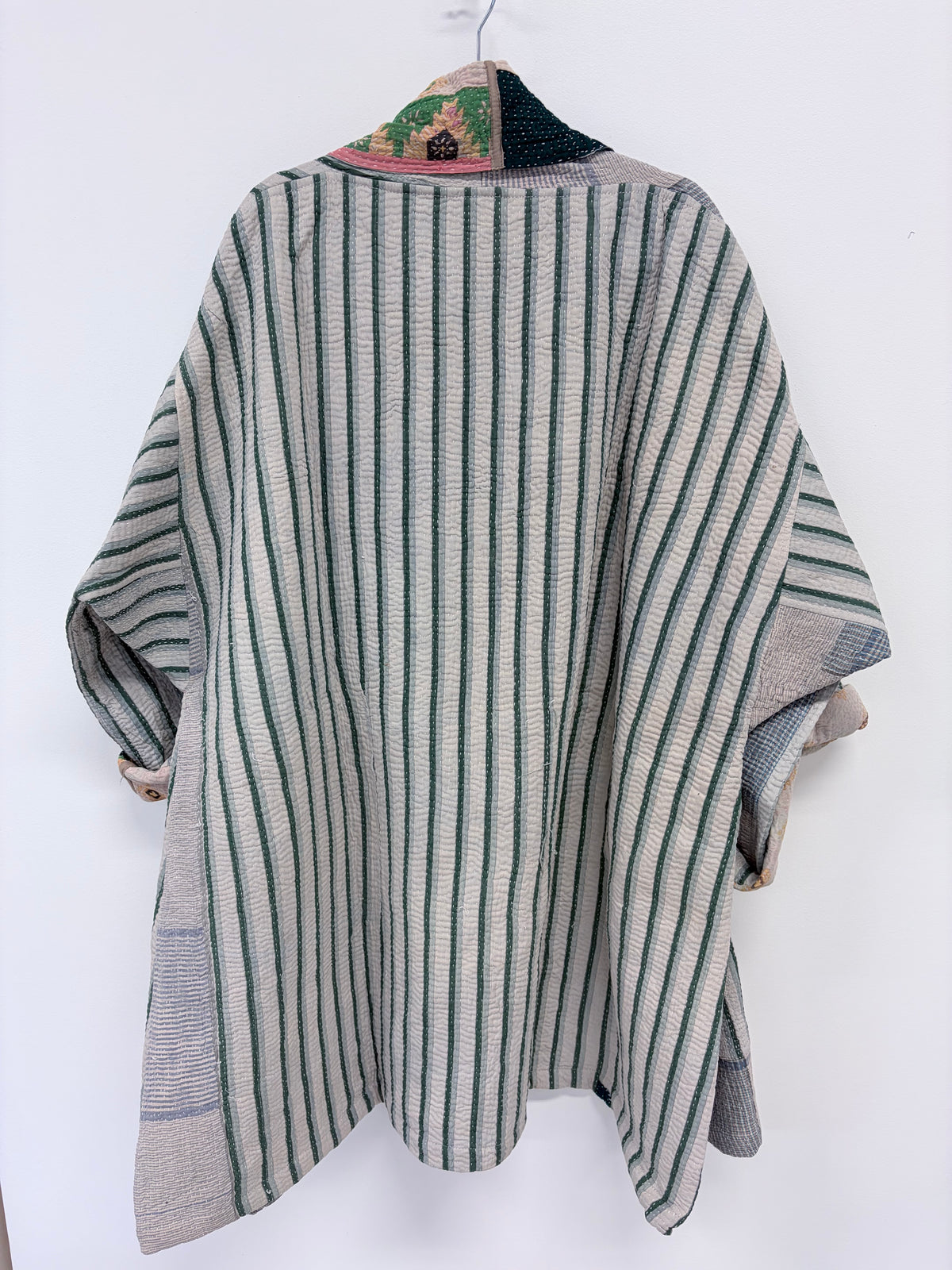 Reversible Upcycled Kantha Car Coat Striped