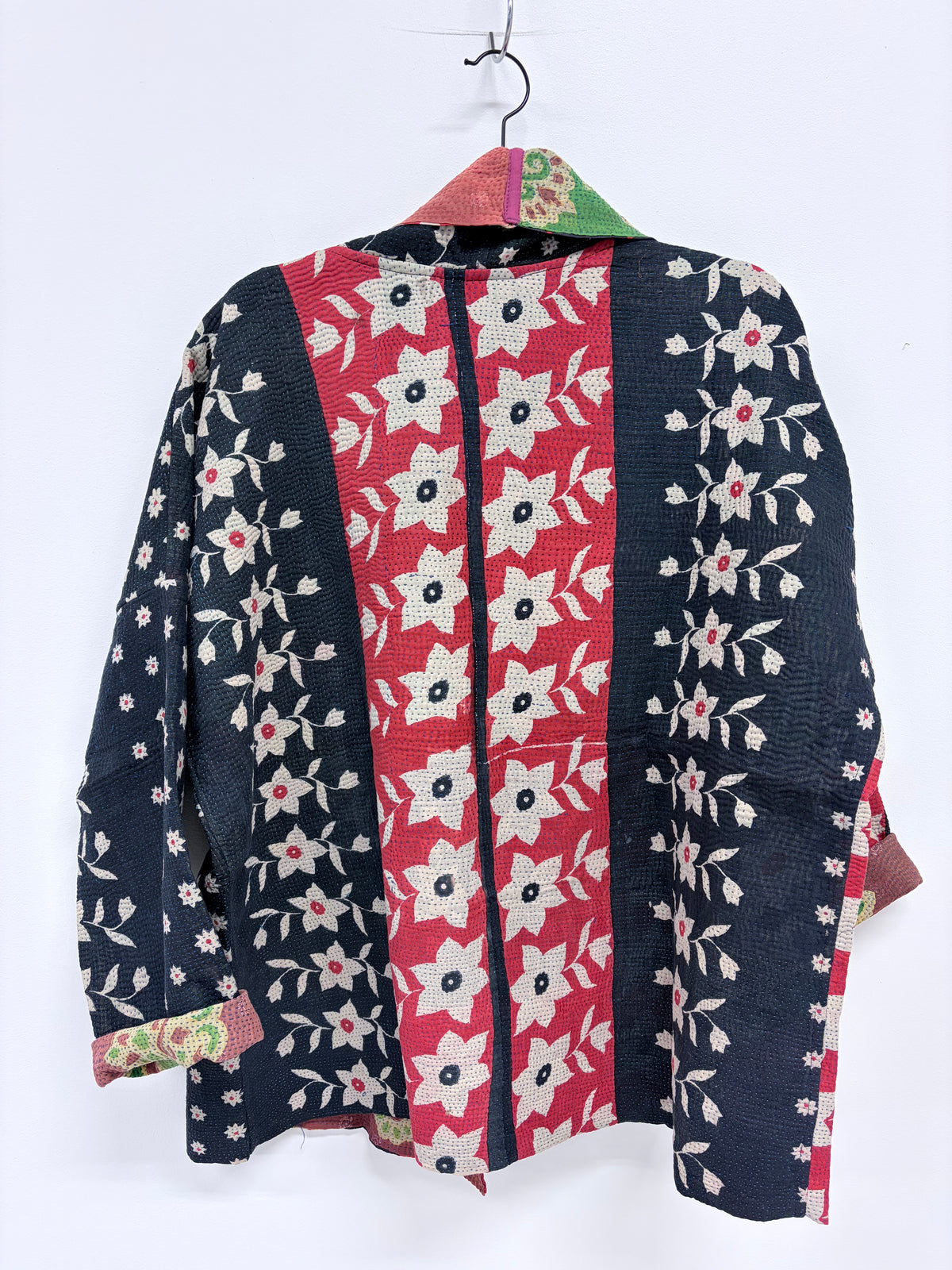 Reversible Upcycled Kantha Kimono Coat Flowery Way